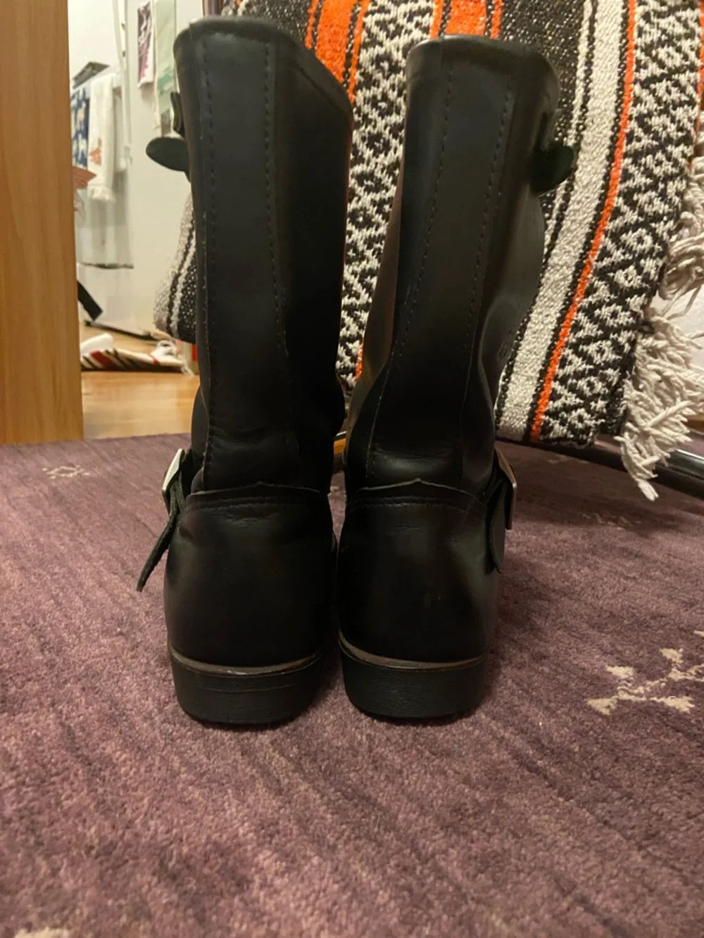 Black Leather Engineer Boots - Men's Classic Strap & Buckle - Picture 4 of 5